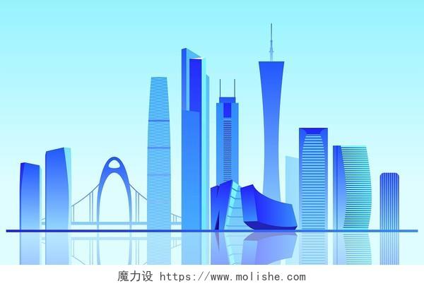 广州城市元素手绘卡通渐变矢量插画城市建筑广州
